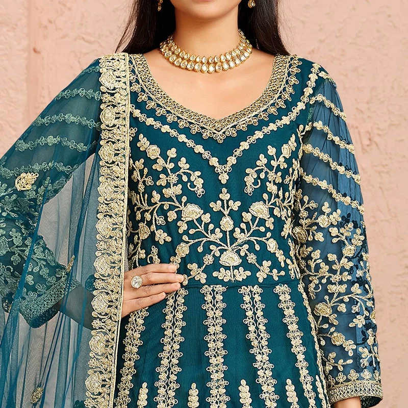 FC 2701 Teal Sequins Work & Embroidery Work Salwar Suitin Peach Butterfly Net. Grab it for ₹3149. Delivery 4-6 Working Days. Shop now. | Jump Suits, Salwar suit, Casual Suits, Creative suits, Designer Suits, Palazzo Suits, Party Wear Suits, Patiala Suits, Straight Suits