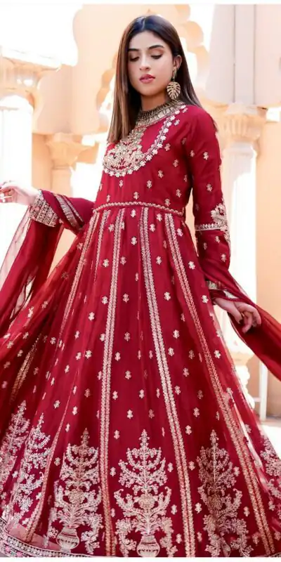 Aglow Red Fox Blooming Georgette Sequence Work Gown | Gowns, Bollywood Gowns, Creative Gowns, Designer Gowns, Embroidered Gowns, Party Wear Gowns
