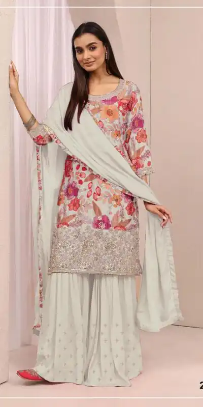 FC 2114 White Chinon Salwar Suit with Embroidery Work & Digital Print. Festive Deal ₹2449. Delivery 4-6 Working Days. Shop now. | Jump Suits, Salwar suit, Casual Suits, Creative suits, Designer Suits, Palazzo Suits, Party Wear Suits, Patiala Suits, Straight Suits