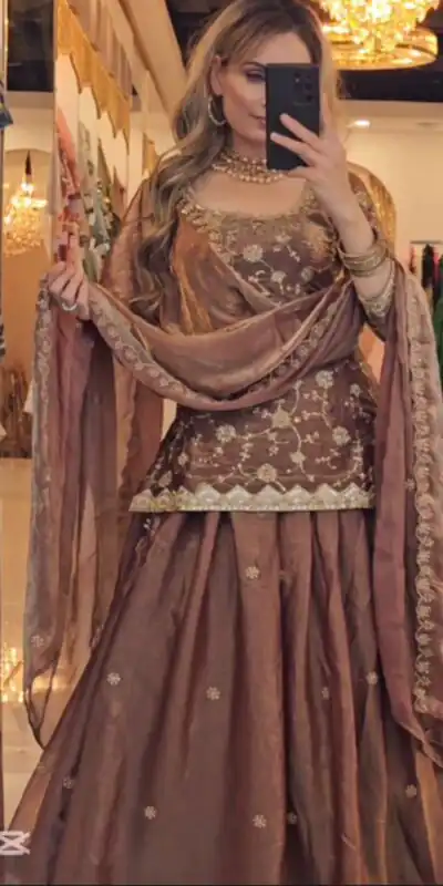 MF 473 Brown in Color Fandy Silk Designer Work Lehenga Choli . Affordable Price βΉ2399. Delivery 4-6 Working Days. Shop now. | Lehenga, Bollywood Lehenga, Creative Lehenga, Designer Lehenga, Embroidered Lehenga, Party Wear Lehenga