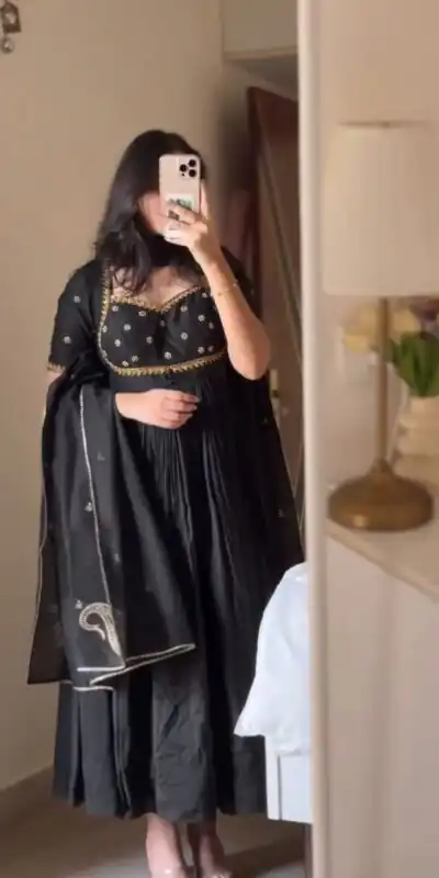RTC 6024 Black Color Vichitra Silk Thread Sequence Work Gown . Exclusive Offer βΉ1999. Delivery 4-6 Working Days. Shop now. | Gowns, Bollywood Gowns, Creative Gowns, Designer Gowns, Embroidered Gowns, Party Wear Gowns