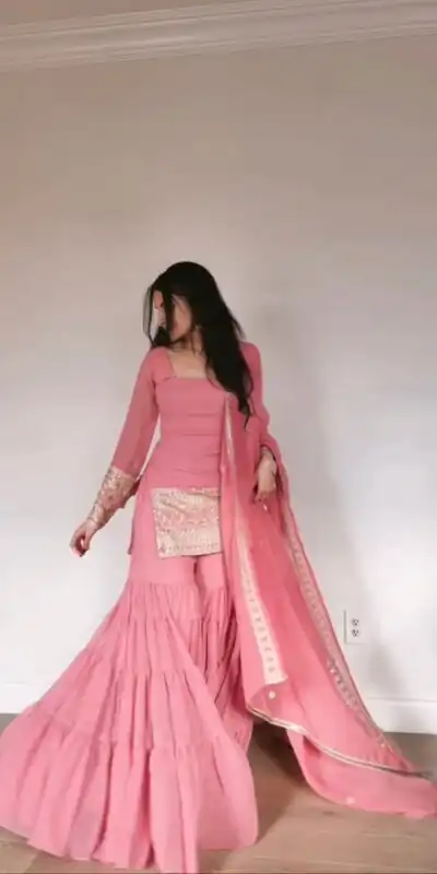 Baby Pink Faux Thread Work Georgette Salwar Suit | Jump Suits, Salwar suit, Casual Suits, Creative suits, Designer Suits, Palazzo Suits, Party Wear Suits, Patiala Suits, Straight Suits