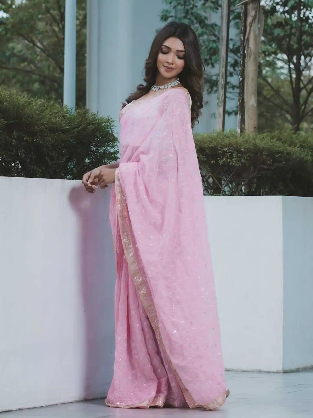 Baby Pink Georgette Embroidery Sequence Saree | Sarees, Bollywood Sarees, Creative Sarees, Designer Sarees, Embroidered Sarees, Ethnic Saree, Modern Digital sarees, Party Wear Sarees