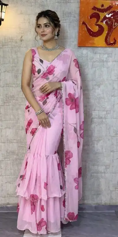 Baby Pink Premium Faux Georgette Digital Print Saree | Sarees, Bollywood Sarees, Creative Sarees, Designer Sarees, Embroidered Sarees, Ethnic Saree, Modern Digital sarees, Party Wear Sarees