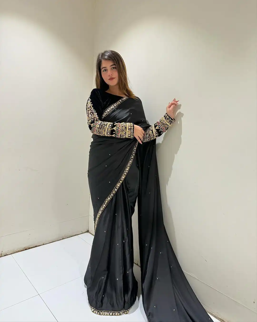 Black 9000 Velvet Embroidery Lace Work Saree | Sarees, Bollywood Sarees, Creative Sarees, Designer Sarees, Embroidered Sarees, Ethnic Saree, Modern Digital sarees, Party Wear Sarees