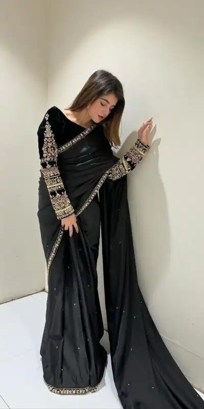 Black 9000 Velvet Embroidery Lace Work Saree | Sarees, Bollywood Sarees, Creative Sarees, Designer Sarees, Embroidered Sarees, Ethnic Saree, Modern Digital sarees, Party Wear Sarees