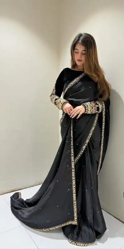 Black 9000 Velvet Embroidery Lace Work Saree | Sarees, Bollywood Sarees, Creative Sarees, Designer Sarees, Embroidered Sarees, Ethnic Saree, Modern Digital sarees, Party Wear Sarees
