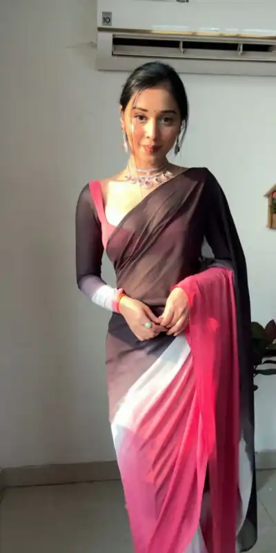 Black and Pink Soft Georgette Silk Ready To Wear Saree | Sarees, Bollywood Sarees, Creative Sarees, Designer Sarees, Embroidered Sarees, Ethnic Saree, Modern Digital sarees, Party Wear Sarees