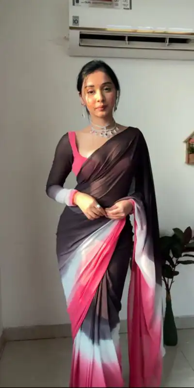 Black and Pink Soft Georgette Silk Ready To Wear Saree | Sarees, Bollywood Sarees, Creative Sarees, Designer Sarees, Embroidered Sarees, Ethnic Saree, Modern Digital sarees, Party Wear Sarees
