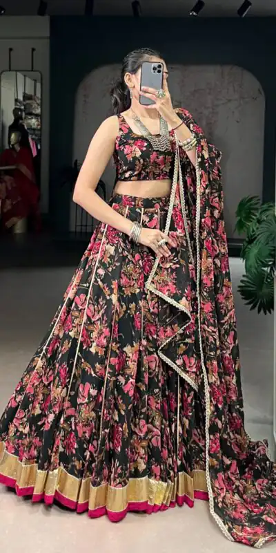 Black Chiffon Embossed Lehenga Choli | Lehenga, Bollywood Lehenga, Creative Lehenga, Designer Lehenga, Embroidered Lehenga, Party Wear Lehenga