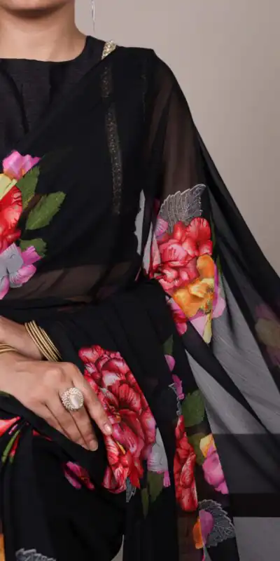 Black Chiffon Lace Work Saree | Sarees, Bollywood Sarees, Creative Sarees, Designer Sarees, Embroidered Sarees, Ethnic Saree, Modern Digital sarees, Party Wear Sarees