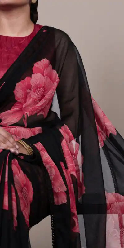Black Chiffon With Lace Work Saree | Sarees, Bollywood Sarees, Creative Sarees, Designer Sarees, Embroidered Sarees, Ethnic Saree, Modern Digital sarees, Party Wear Sarees