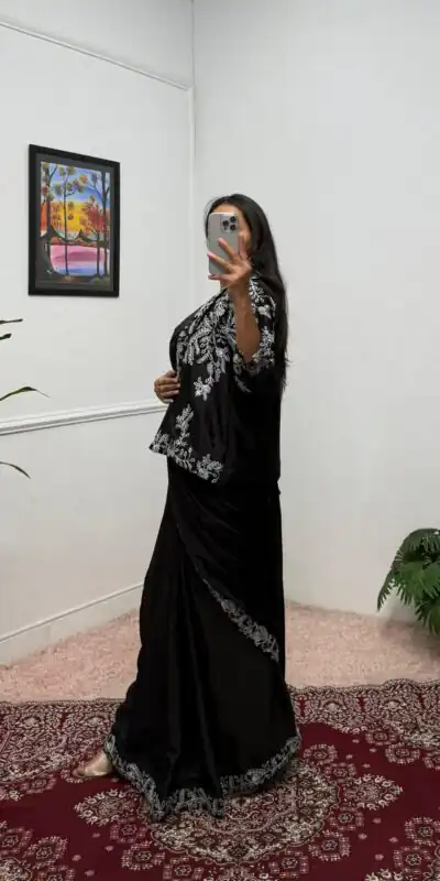 Black Chinon Embroidery Lace Work Saree | Sarees, Bollywood Sarees, Creative Sarees, Designer Sarees, Embroidered Sarees, Ethnic Saree, Modern Digital sarees, Party Wear Sarees