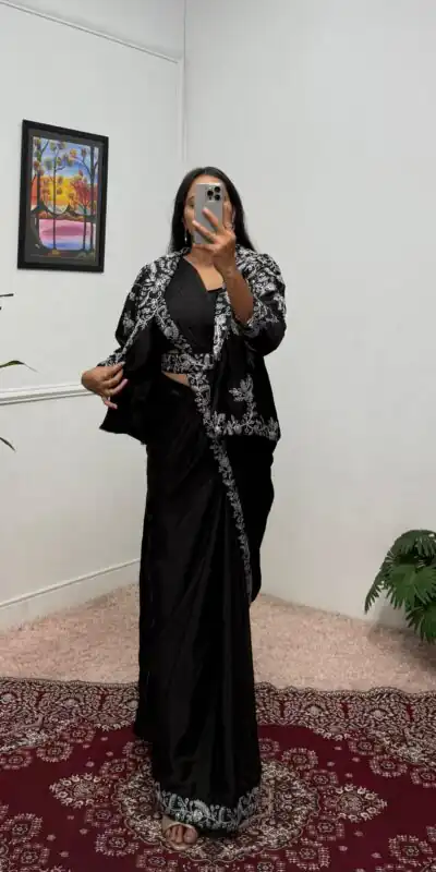 Black Chinon Embroidery Lace Work Saree | Sarees, Bollywood Sarees, Creative Sarees, Designer Sarees, Embroidered Sarees, Ethnic Saree, Modern Digital sarees, Party Wear Sarees