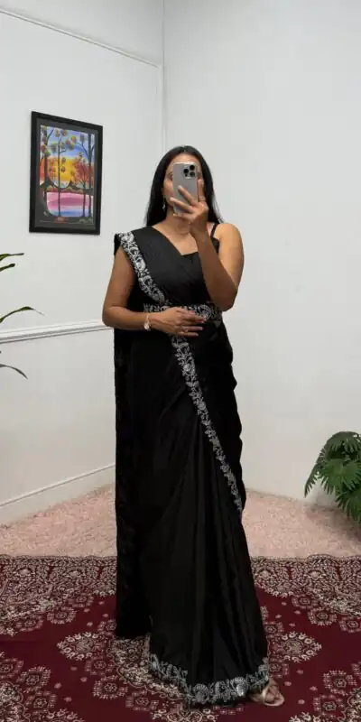 Black Chinon Embroidery Lace Work Saree | Sarees, Bollywood Sarees, Creative Sarees, Designer Sarees, Embroidered Sarees, Ethnic Saree, Modern Digital sarees, Party Wear Sarees