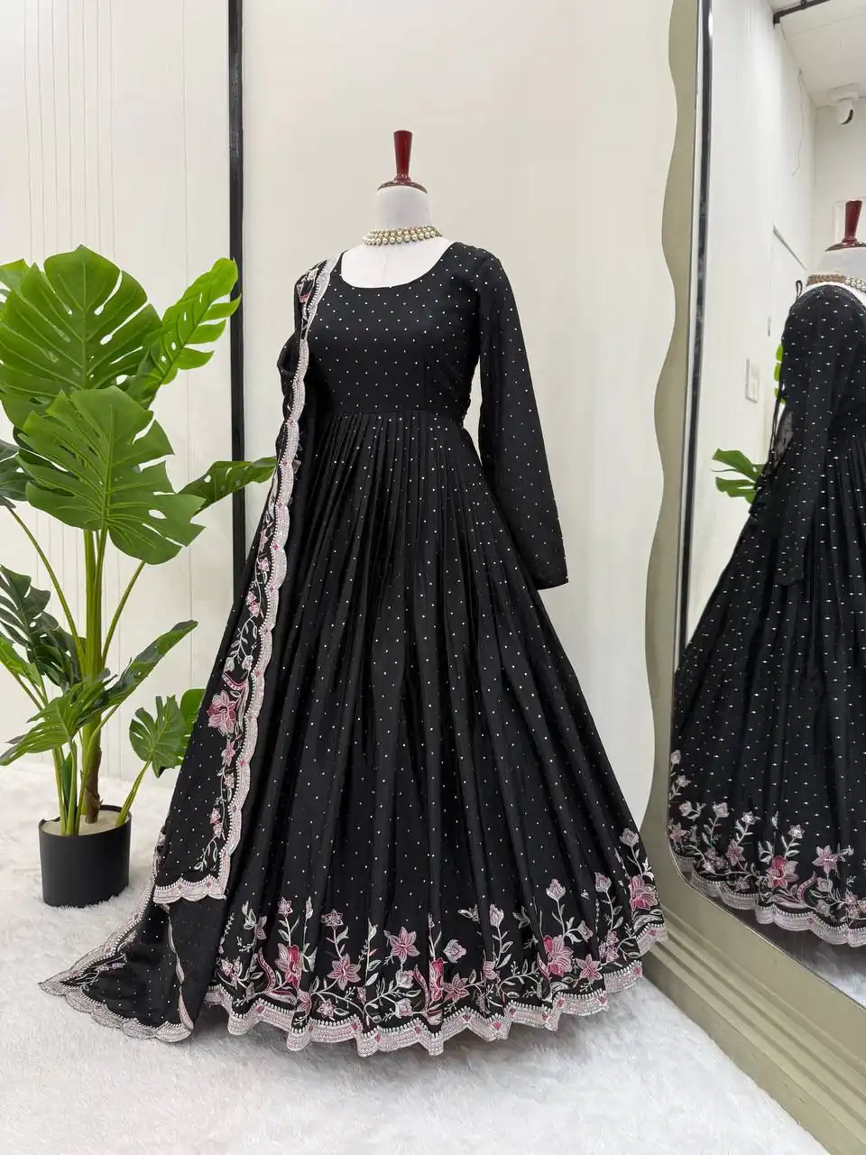 Black Chinon Silk Sequence Work Salwar Suit | Jump Suits, Salwar suit, Casual Suits, Creative suits, Designer Suits, Palazzo Suits, Party Wear Suits, Patiala Suits, Straight Suits