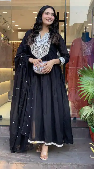 Black Cotton Silk Mirror Work Salwar Suit | Jump Suits, Salwar suit, Casual Suits, Creative suits, Designer Suits, Palazzo Suits, Party Wear Suits, Patiala Suits, Straight Suits