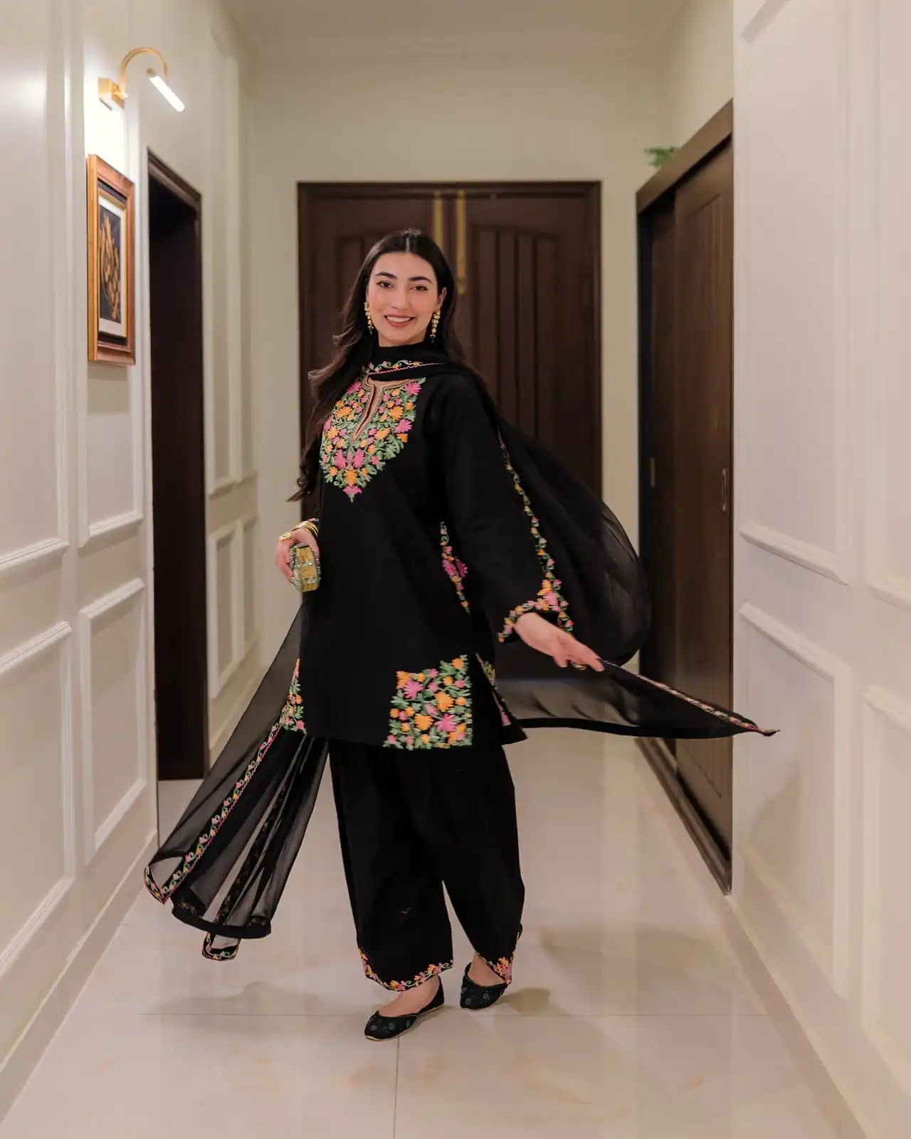 Black Crape Silk Embroidery Work Salwar Suit | Jump Suits, Salwar suit, Casual Suits, Creative suits, Designer Suits, Palazzo Suits, Party Wear Suits, Patiala Suits, Straight Suits