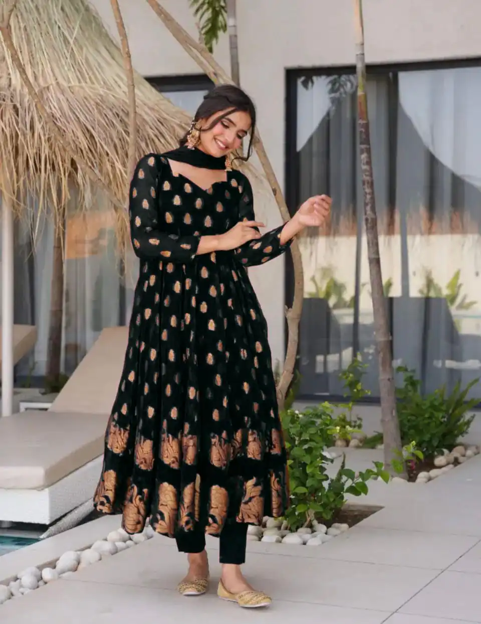 Black Faux Georgette Embroidery Work Gown | Gowns, Bollywood Gowns, Creative Gowns, Designer Gowns, Embroidered Gowns, Party Wear Gowns
