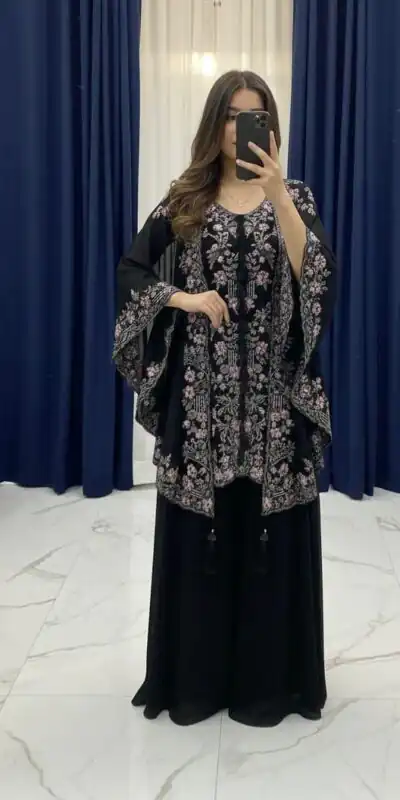 Black Faux Georgette Embroidery Work Salwar Suit | Jump Suits, Salwar suit, Casual Suits, Creative suits, Designer Suits, Palazzo Suits, Party Wear Suits, Patiala Suits, Straight Suits