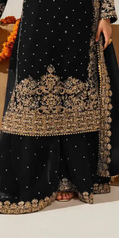 Black Faux Georgette Lace Work Salwar Suit | Jump Suits, Salwar suit, Casual Suits, Creative suits, Designer Suits, Palazzo Suits, Party Wear Suits, Patiala Suits, Straight Suits