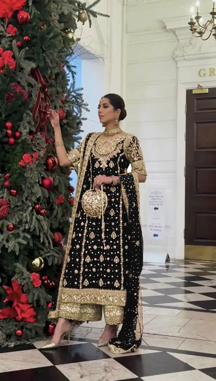 Black Faux Georgette Sequence Work Salwar Suit | Jump Suits, Salwar suit, Casual Suits, Creative suits, Designer Suits, Palazzo Suits, Party Wear Suits, Patiala Suits, Straight Suits
