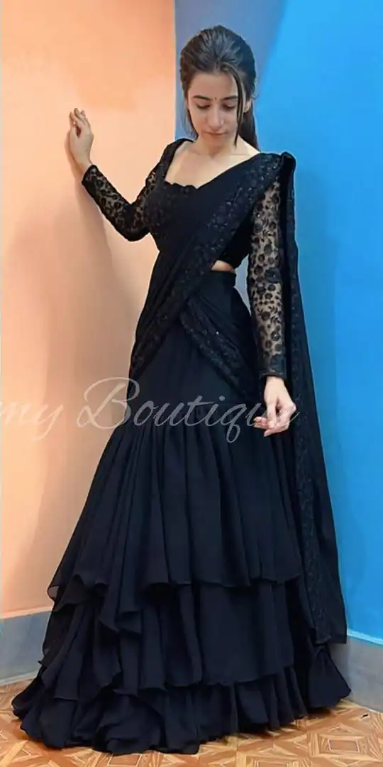 Black Faux Georgette Sequins Work Lehenga Choli | Lehenga, Bollywood Lehenga, Creative Lehenga, Designer Lehenga, Embroidered Lehenga, Party Wear Lehenga
