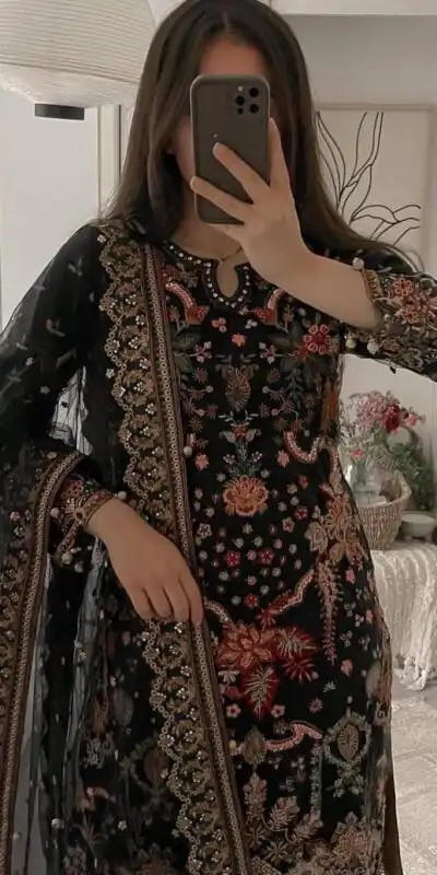 Black Faux Georgette With Sequence Work Salwar Suit | Jump Suits, Salwar suit, Casual Suits, Creative suits, Designer Suits, Palazzo Suits, Party Wear Suits, Patiala Suits, Straight Suits