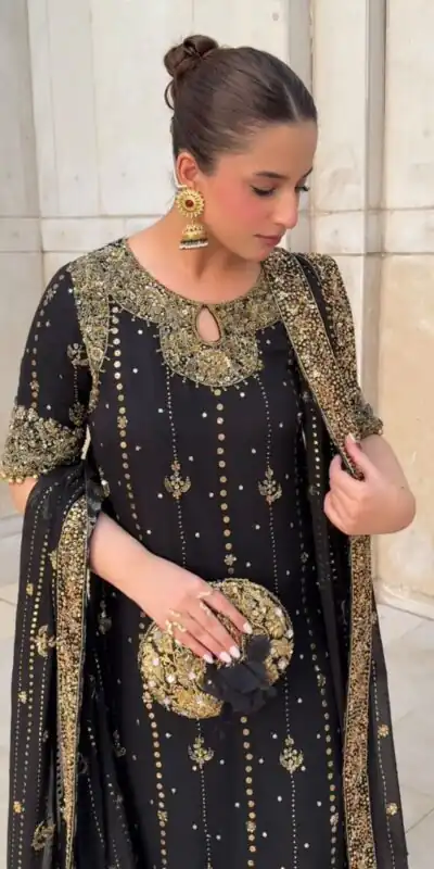 Black Foux Gorgette Lace Work Salwar Suit | Jump Suits, Tops & Bottoms, Track Suits, Salwar suit, Casual Suits, Creative suits, Designer Suits, Palazzo Suits, Party Wear Suits, Patiala Suits, Straight Suits, Trendy Wear