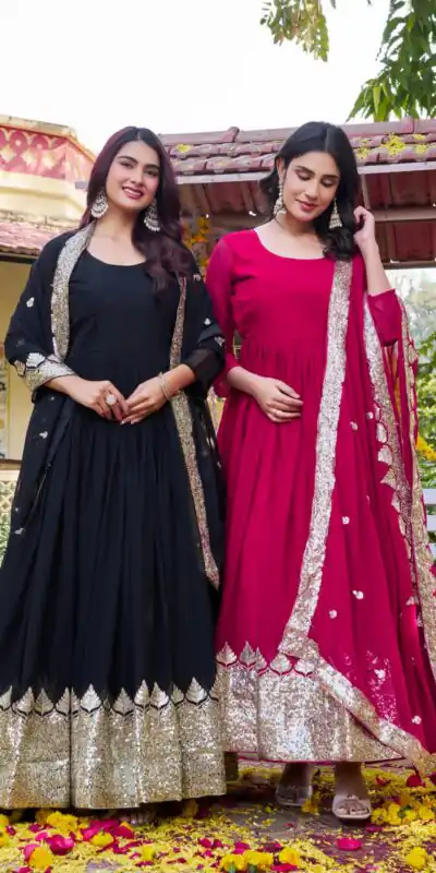 Black Fox Georgette Embroidery Work Gown | Gowns, Bollywood Gowns, Creative Gowns, Designer Gowns, Embroidered Gowns, Party Wear Gowns