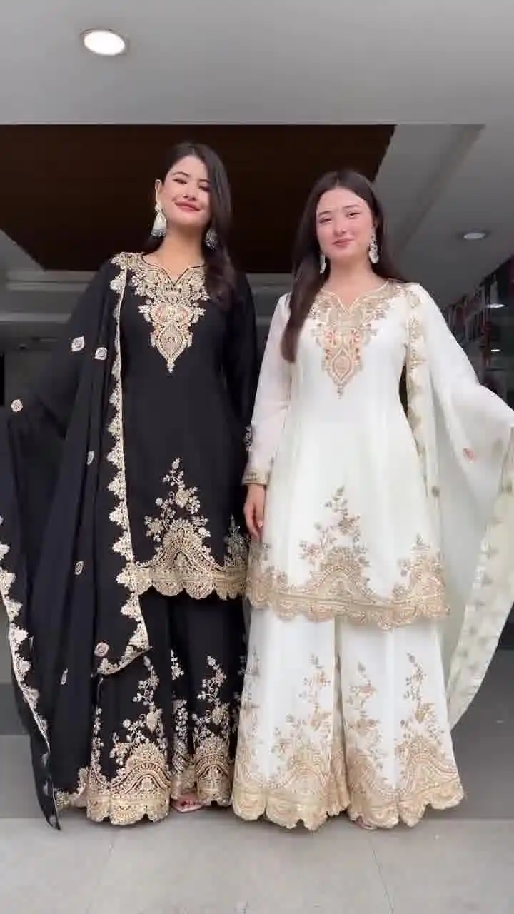 Black fox Georgette Embroidery Work Salwar Suit | Jump Suits, Tops & Bottoms, Track Suits, Salwar suit, Casual Suits, Creative suits, Designer Suits, Palazzo Suits, Party Wear Suits, Patiala Suits, Straight Suits, Trendy Wear