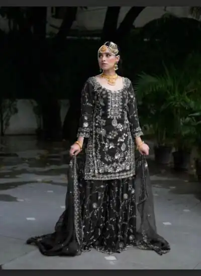 Black Fox Georgette Embroidery Work Salwar Suit | Jump Suits, Salwar suit, Casual Suits, Creative suits, Designer Suits, Palazzo Suits, Party Wear Suits, Patiala Suits, Straight Suits