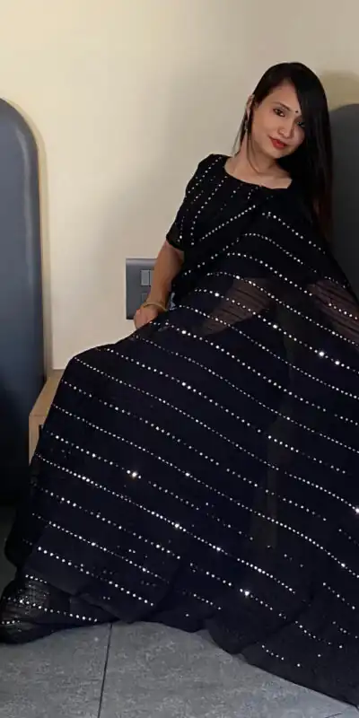 Black Fox Georgette Embroidery Work Saree | Sarees, Bollywood Sarees, Creative Sarees, Designer Sarees, Embroidered Sarees, Ethnic Saree, Modern Digital sarees, Party Wear Sarees