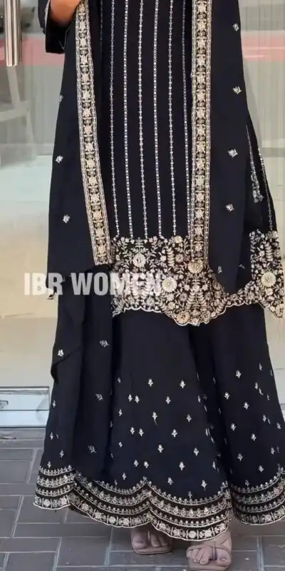 Black Fox Georgette Thread Work Salwar Suit | Jump Suits, Tops & Bottoms, Track Suits, Salwar suit, Casual Suits, Creative suits, Designer Suits, Palazzo Suits, Party Wear Suits, Patiala Suits, Straight Suits, Trendy Wear