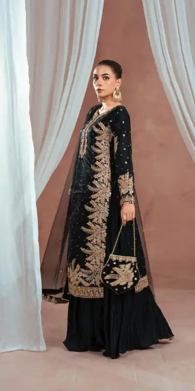 Black Fuax Georgette Embroidery Salwar Suit | Jump Suits, Tops & Bottoms, Track Suits, Salwar suit, Casual Suits, Creative suits, Designer Suits, Palazzo Suits, Party Wear Suits, Patiala Suits, Straight Suits, Trendy Wear