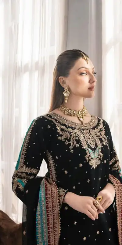 Black Fuax Georgette Mirror Work Embroidery Salwar Suit | Jump Suits, Tops & Bottoms, Track Suits, Salwar suit, Casual Suits, Creative suits, Designer Suits, Palazzo Suits, Party Wear Suits, Patiala Suits, Straight Suits, Trendy Wear