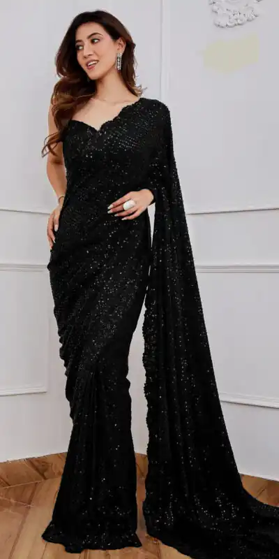 Black Georgette 5MM Sequence Work Saree | Sarees, Bollywood Sarees, Creative Sarees, Designer Sarees, Embroidered Sarees, Ethnic Saree, Modern Digital sarees, Party Wear Sarees
