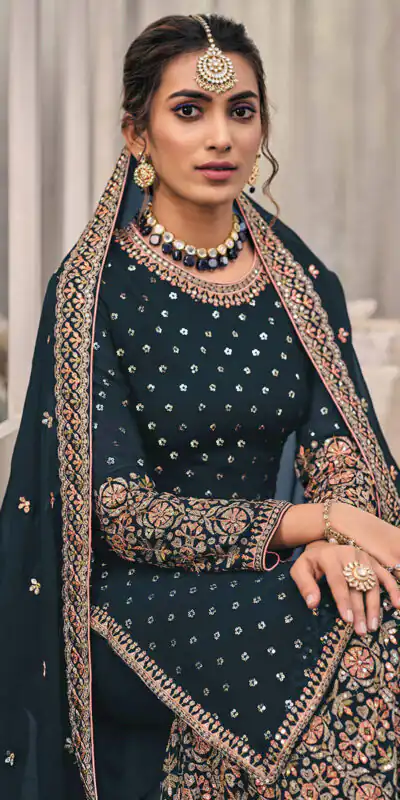 Black Georgette Embroidery Lace Work Salwar Suit | Jump Suits, Tops & Bottoms, Track Suits, Salwar suit, Casual Suits, Creative suits, Designer Suits, Palazzo Suits, Party Wear Suits, Patiala Suits, Straight Suits, Trendy Wear