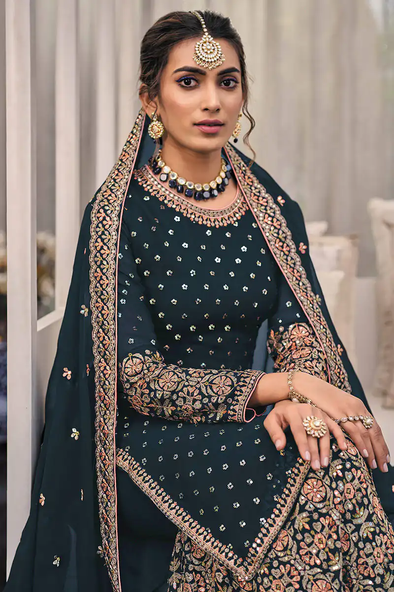 Black Georgette Embroidery Lace Work Salwar Suit | Jump Suits, Tops & Bottoms, Track Suits, Salwar suit, Casual Suits, Creative suits, Designer Suits, Palazzo Suits, Party Wear Suits, Patiala Suits, Straight Suits, Trendy Wear