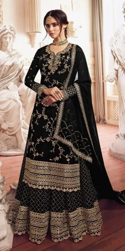 Black Georgette Embroidery Work Salwar Suit | Jump Suits, Salwar suit, Casual Suits, Creative suits, Designer Suits, Palazzo Suits, Party Wear Suits, Patiala Suits, Straight Suits