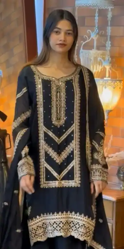 Black Georgette Embroidery Work Salwar Suit | Jump Suits, Salwar suit, Casual Suits, Creative suits, Designer Suits, Palazzo Suits, Party Wear Suits, Patiala Suits, Straight Suits