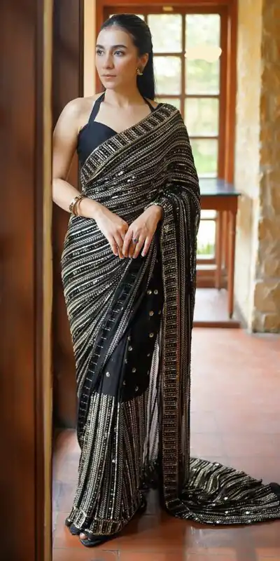 Black Georgette Embroidery Work Saree | Sarees, Bollywood Sarees, Creative Sarees, Designer Sarees, Embroidered Sarees, Ethnic Saree, Modern Digital sarees, Party Wear Sarees