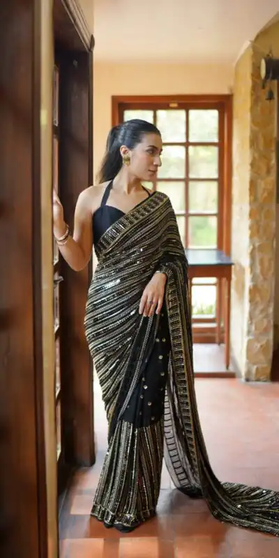 Black Georgette Embroidery Work Saree | Sarees, Bollywood Sarees, Creative Sarees, Designer Sarees, Embroidered Sarees, Ethnic Saree, Modern Digital sarees, Party Wear Sarees