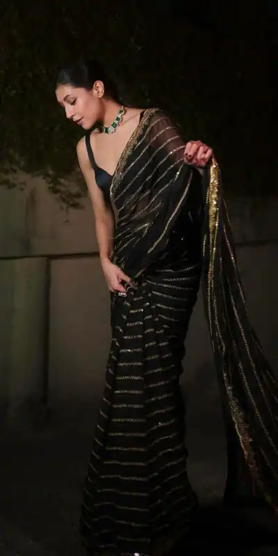 Black Georgette Heavy Sequin Embroidered Saree | Sarees, Bollywood Sarees, Creative Sarees, Designer Sarees, Embroidered Sarees, Ethnic Saree, Modern Digital sarees, Party Wear Sarees