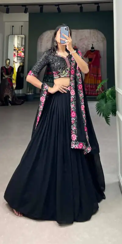 Black Georgette Plain Embroidery Lehenga Choli | Lehenga, Bollywood Lehenga, Creative Lehenga, Designer Lehenga, Embroidered Lehenga, Party Wear Lehenga