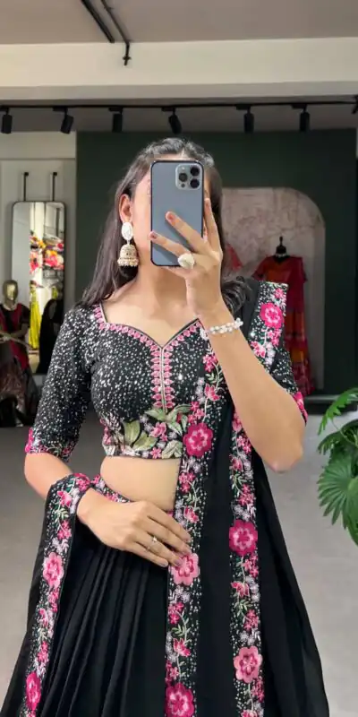 Black Georgette Plain Embroidery Lehenga Choli | Lehenga, Bollywood Lehenga, Creative Lehenga, Designer Lehenga, Embroidered Lehenga, Party Wear Lehenga