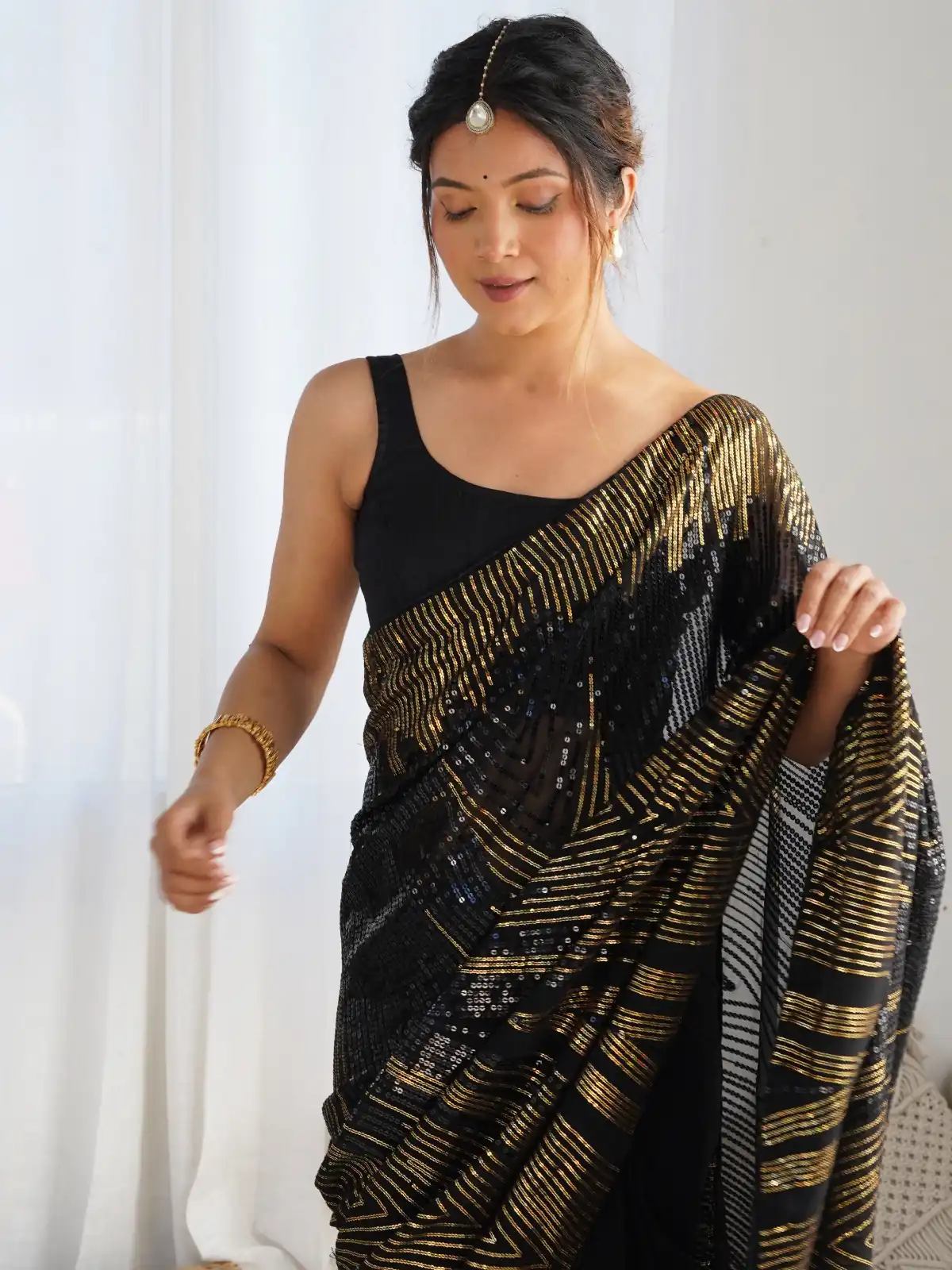 Black Georgette Sequence Lace Work Saree | Sarees, Bollywood Sarees, Creative Sarees, Designer Sarees, Embroidered Sarees, Ethnic Saree, Modern Digital sarees, Party Wear Sarees