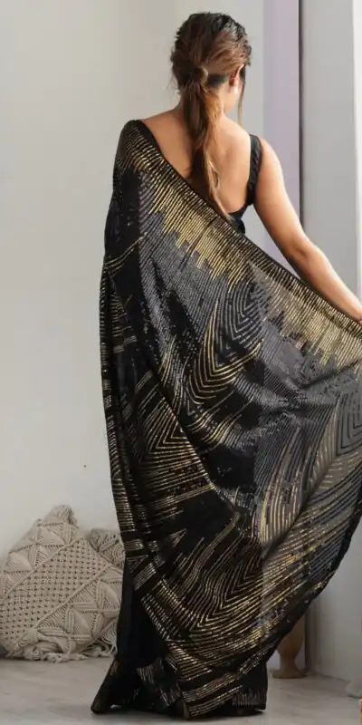 Black Georgette Sequence Lace Work Saree | Sarees, Bollywood Sarees, Creative Sarees, Designer Sarees, Embroidered Sarees, Ethnic Saree, Modern Digital sarees, Party Wear Sarees