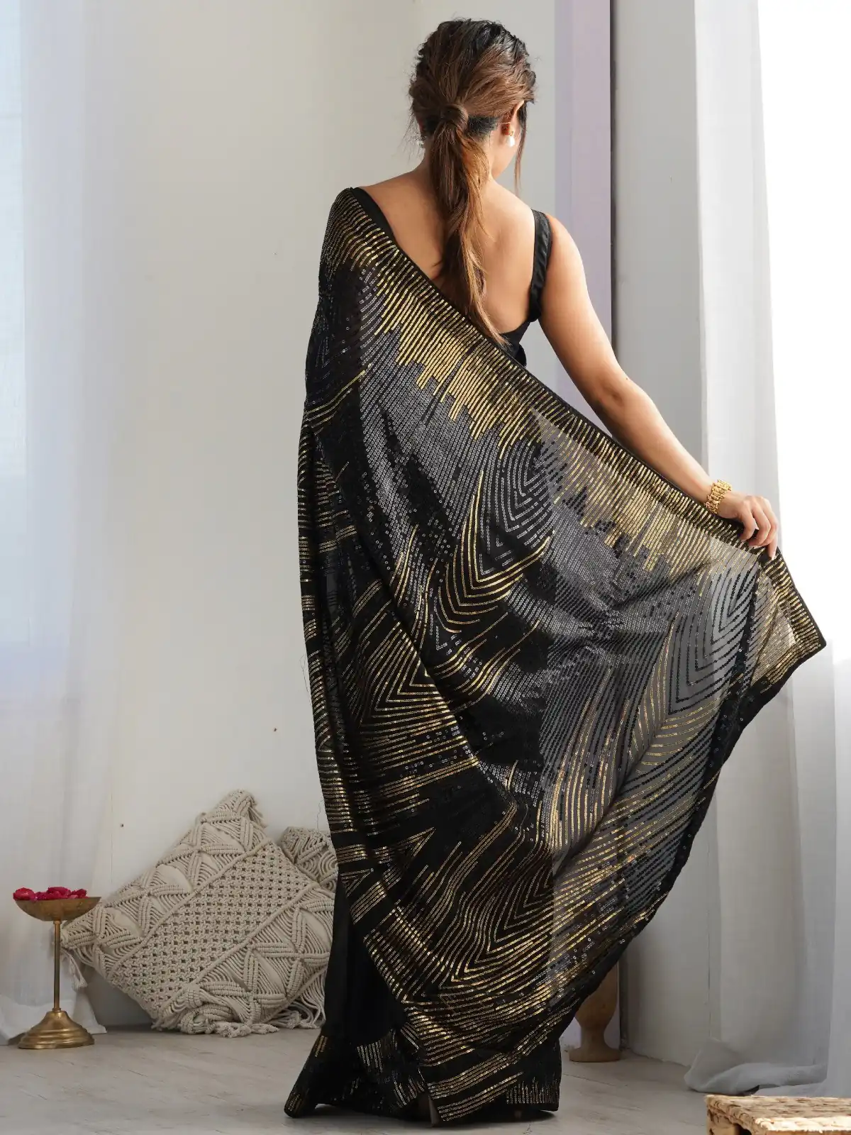 Black Georgette Sequence Lace Work Saree | Sarees, Bollywood Sarees, Creative Sarees, Designer Sarees, Embroidered Sarees, Ethnic Saree, Modern Digital sarees, Party Wear Sarees