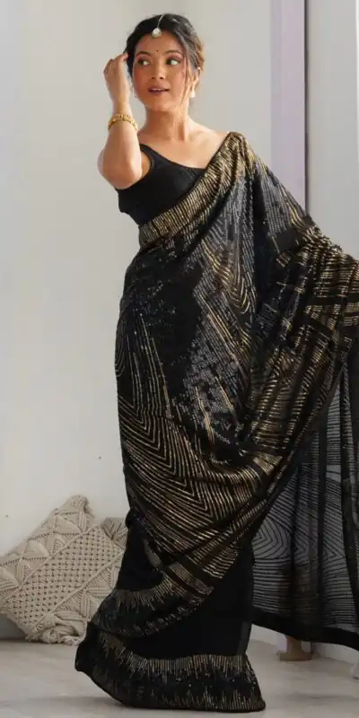 Black Georgette Sequence Lace Work Saree | Sarees, Bollywood Sarees, Creative Sarees, Designer Sarees, Embroidered Sarees, Ethnic Saree, Modern Digital sarees, Party Wear Sarees